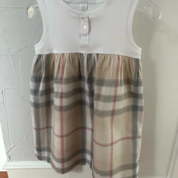 Burberry Kids Dress in White and Tan Plaid